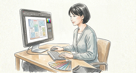 DTP作業中のスタッフのイラスト